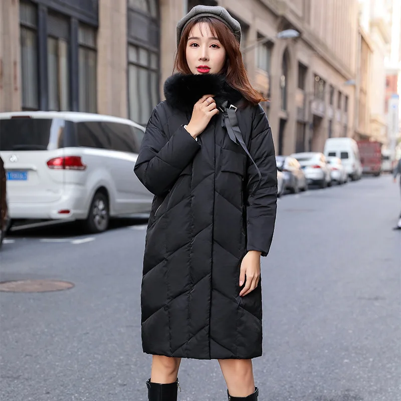 

Duck White Winter Korean Women Fox Fur Collar Down Coat Puffer Jacket Warm Parka Abrigos YY1522