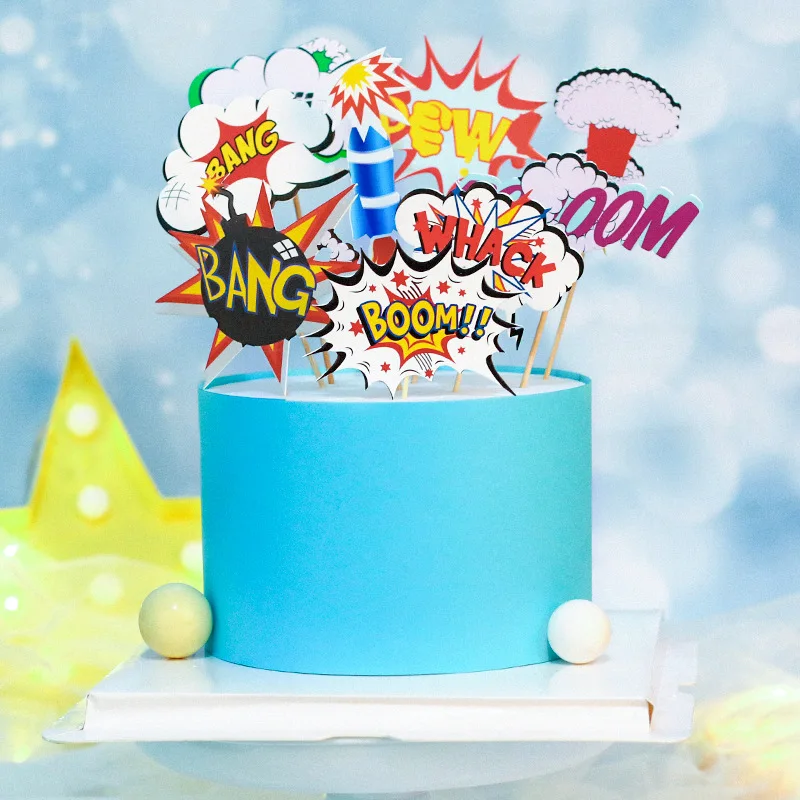 Happy Birthday Cake Topper Rocket Bang Boom Aniversario Wedding Decor Flag Party DIY Baking Supplies Cupcake Toppers Baby Shower