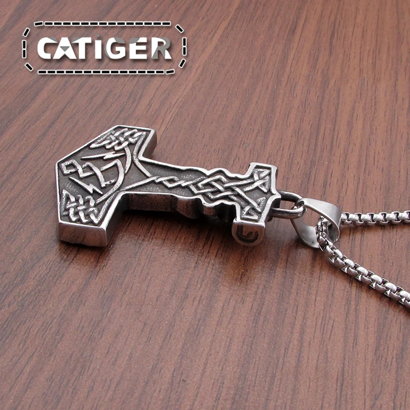 Punk 316L Stainless Steel vintage Norse Viking pendant Silver color Black Thor's Hammer Mjolnir Pendant Jewelry