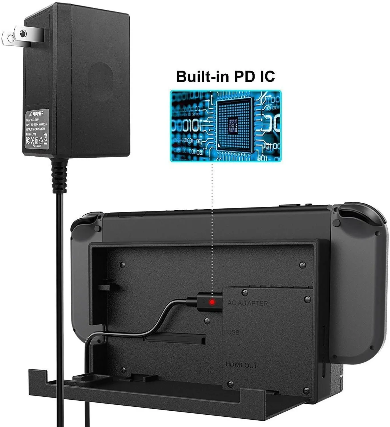Adaptor AC pengisi daya asli, untuk sakelar NS dudukan adaptor AC kabel daya + Set kabel asli stasiun TV