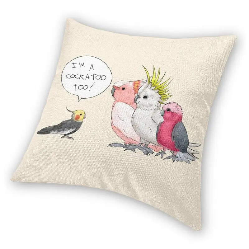 Funny Cockatoo Cockatiel Square Throw Pillow Cover Home Decor 3D Double Side Printing Parrot Birds Cushion Cover for Sofa