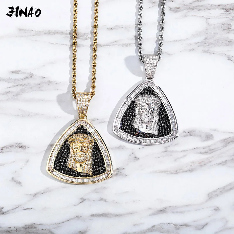 JINAO 2020 NEW HIP HOP High Quality  Personality Iced Out AAA+CZ Jesus Pendant With 4mm Tennis chain Men and Women Jewelry