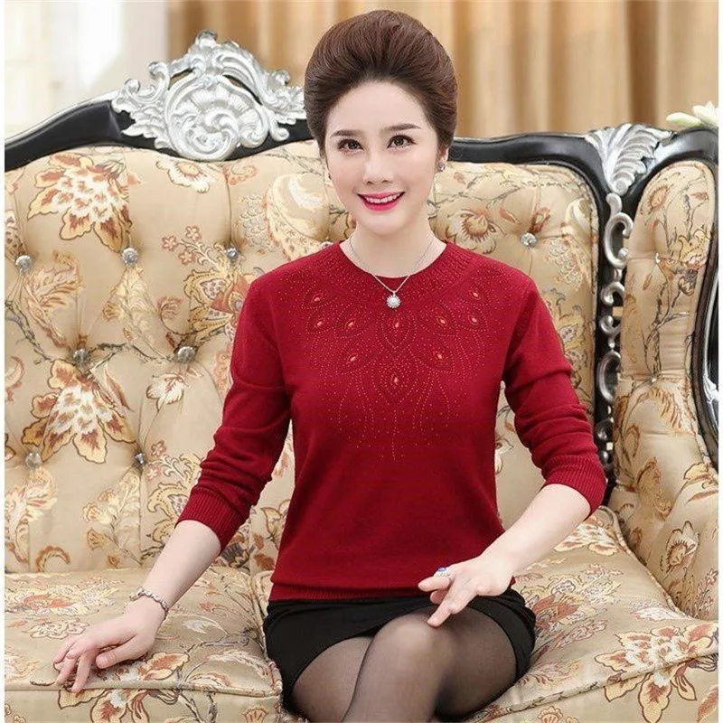 New Women Pullover Autumn And Winter Sweater Loose Long-sleeve Knitted Wool Basic Shirt Sweater Mother Clothing Tops W1493