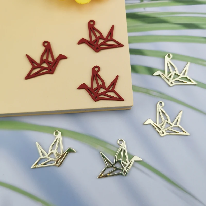 10pcs Cute Hollow Out Thousand Paper Cranes Animal Enamel Pendant Alloy Accessories Earrings Necklace For Women Fashion Jewelry