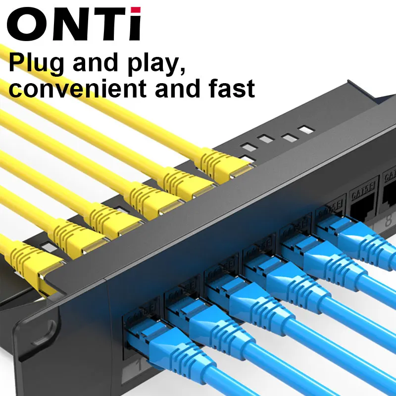 Onti 8 Poort Straight-Through CAT6 Patch Panel RJ45 Netwerk Kabel Adapter Keystone Jack Ethernet Distribution Frame