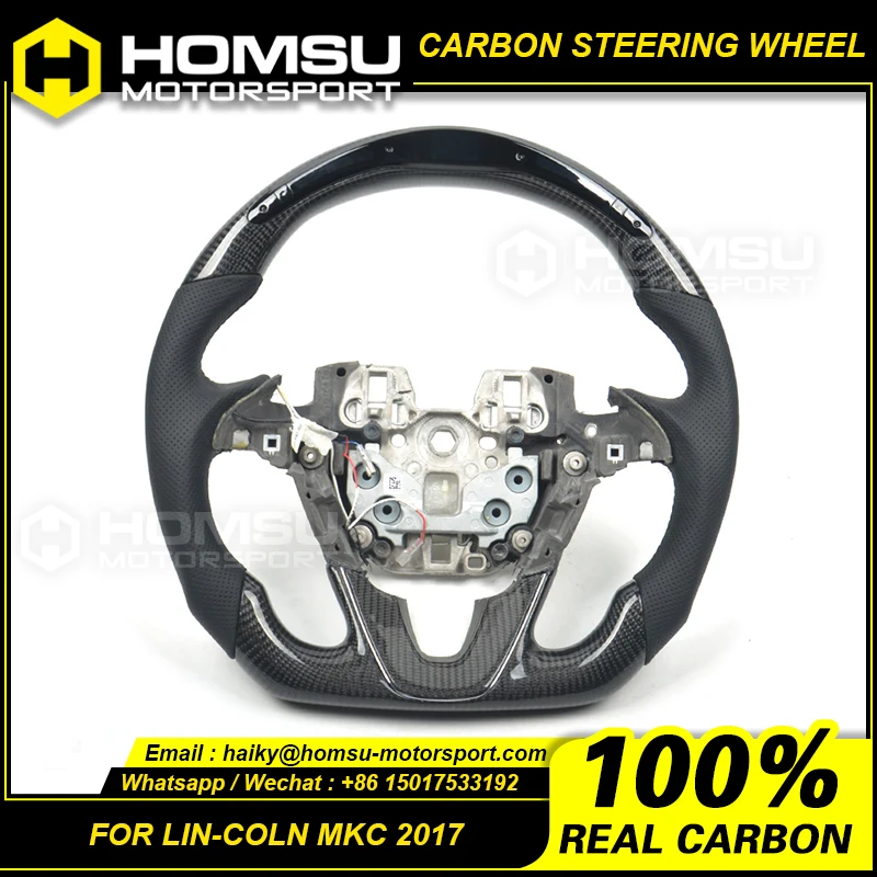 Universal car alcantar led available carbon fiber modified perforate leather wholesale steering wheel for Lincoln mkc 2017