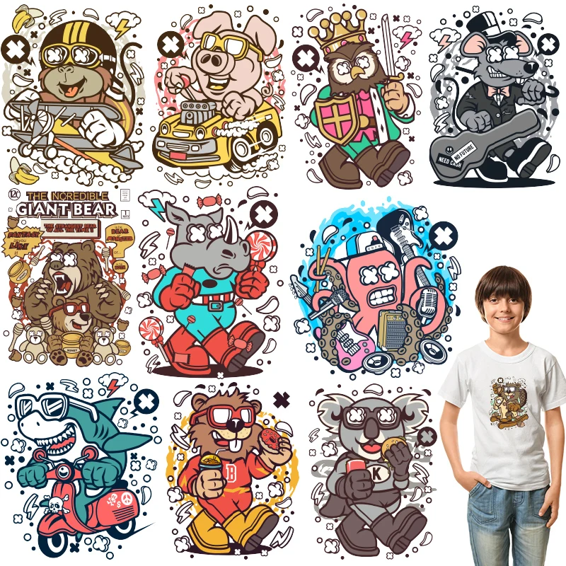 Animals Cartoon astronauts pig crab Heat Transfer Ironing stickers Patches for clothing Patches for Kids Clothing Jacket