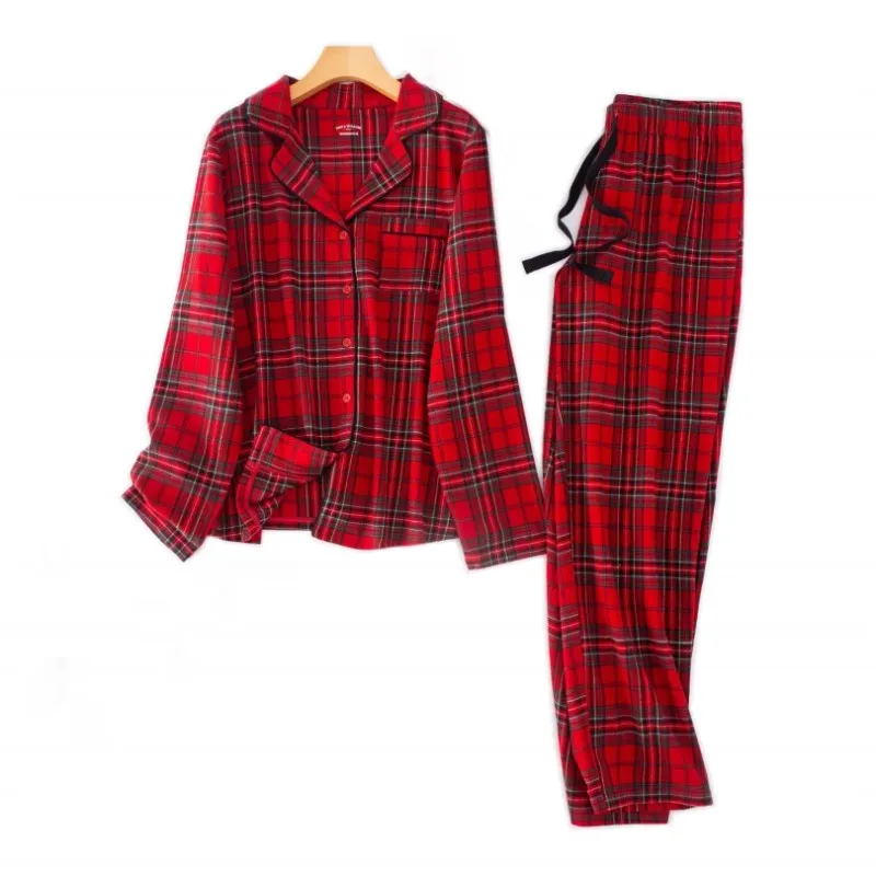 Conjunto de pijama informal para hombre, ropa de dormir 100% de algodón, camisa de manga larga con cuello vuelto y pantalones a juego, primavera y otoño