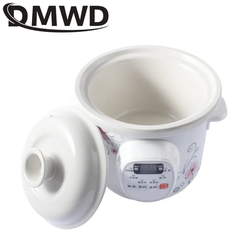 DMWD Electric Slow Cooker 1.5L Mini Health Pot Stew Soup Porridge Time Control Ceramic Baby Food Cooking Machine Meal Steamer