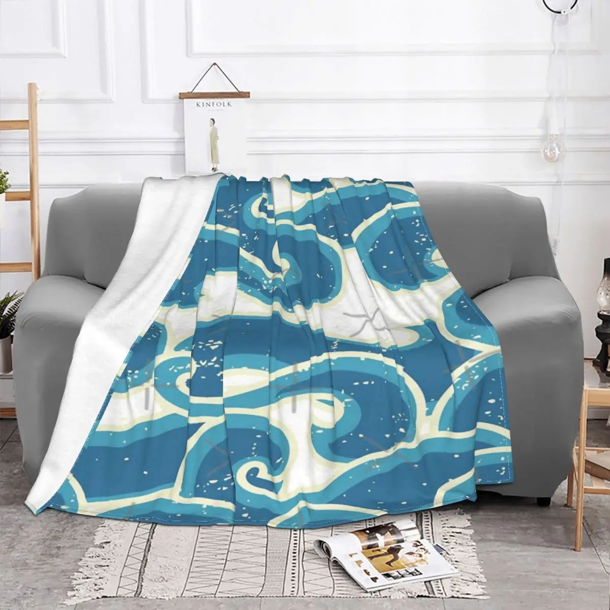 Hermoso regalo de olas del mar para 3 mantas, colcha de cama a cuadros de muselina para sofá, manta Kawaii, colcha, 220x240