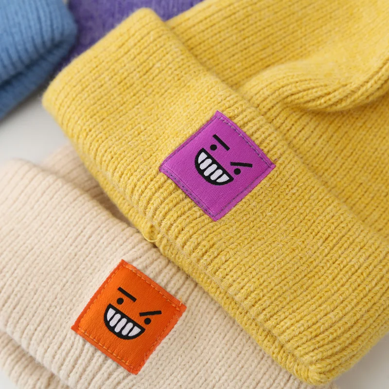 Baby Beanies Knitted Hats Lovely Expression Pattern Kids Boys Girls Autumn Winter Caps Soft Thicking Warm Children Hat 9 Colors