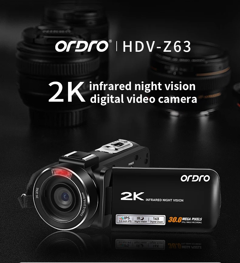 Z63 Video Camera Vlog Camcorders Full HD 2K 30FPS  Infrared  Night Vision Digital Camera with Remote Control Dual LED Lights