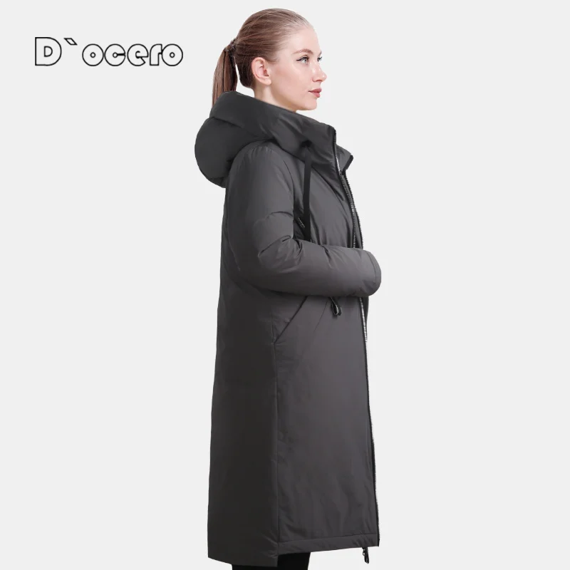 D`OCERO 2022 Winter Parkas Women Oversize Cotton Female Down Jacket Warm Professional Solid Quilted Coats Hooded Long Outerwear