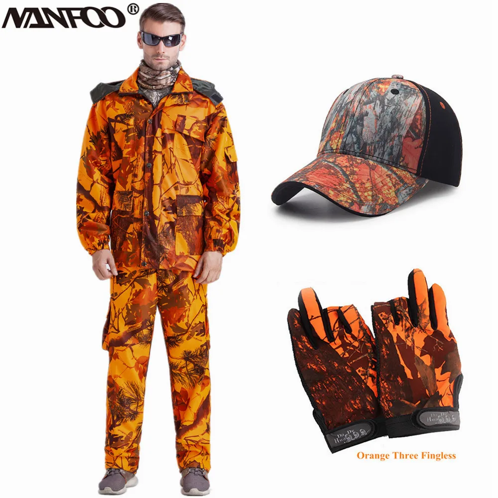 Outdoor Men\'s Blaze Orange Bionic Camouflage Hunting Fishing Suit  Wind-Waterproof Climbing Tactical Shooting Jacket Pants