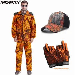 Outdoor Men's Blaze Orange Bionic Camouflage Hunting Fishing Suit  Wind-Waterproof Climbing Tactical Shooting Jacket Pants