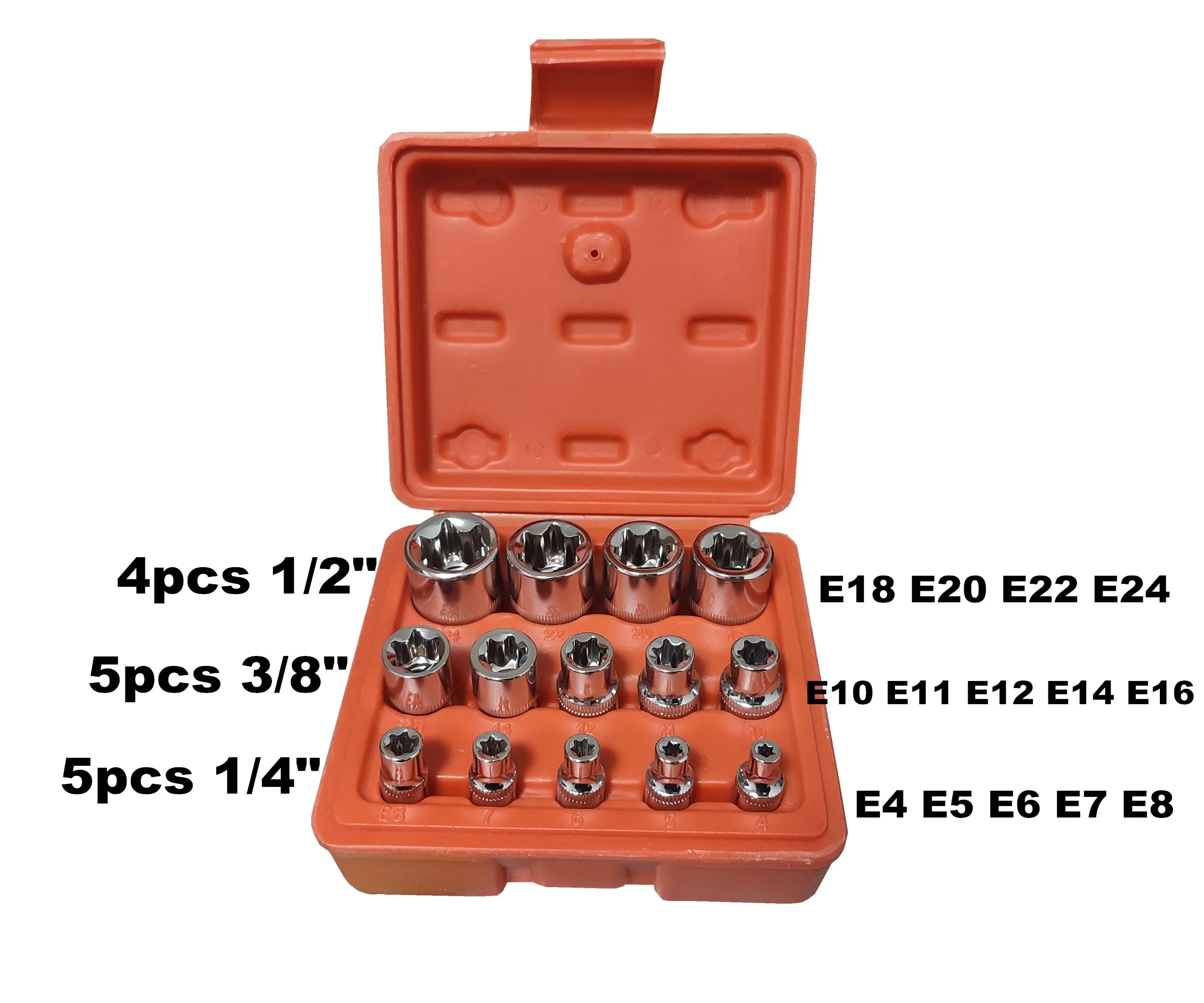 Milda Nieuwe 14 Stks/set E Torx Ster Vrouwelijke Bit Socket Set 1/2 "3/8" 1/4 "Drive E4-e24 Repair Tool Hand Tool Set Hoge Quanlity
