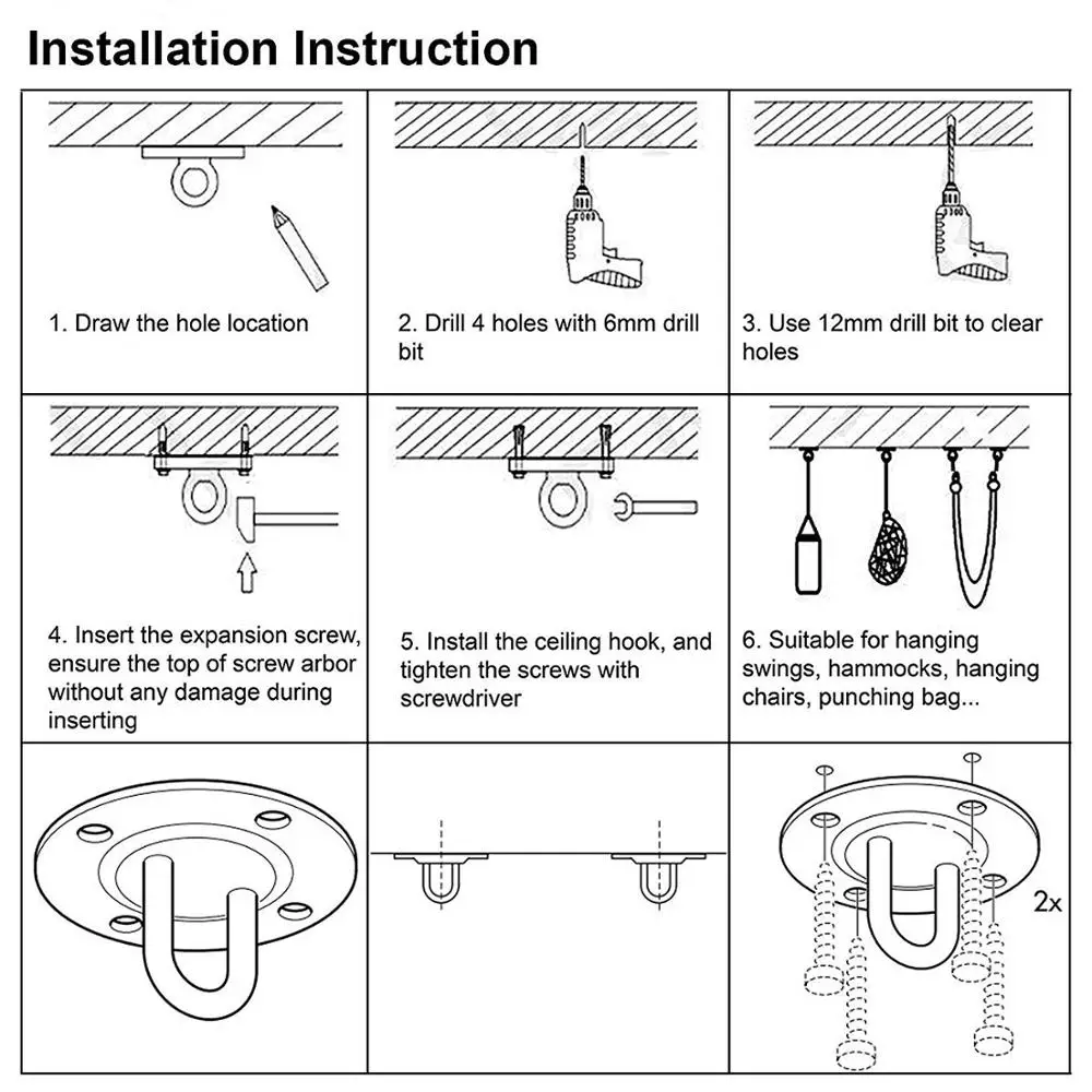 304 stainless steel Mount Anchor Bracket Hook Wall /Ceiling Mount Bracket Yoga Swing Hammock Hooks for Gym Boxing Training