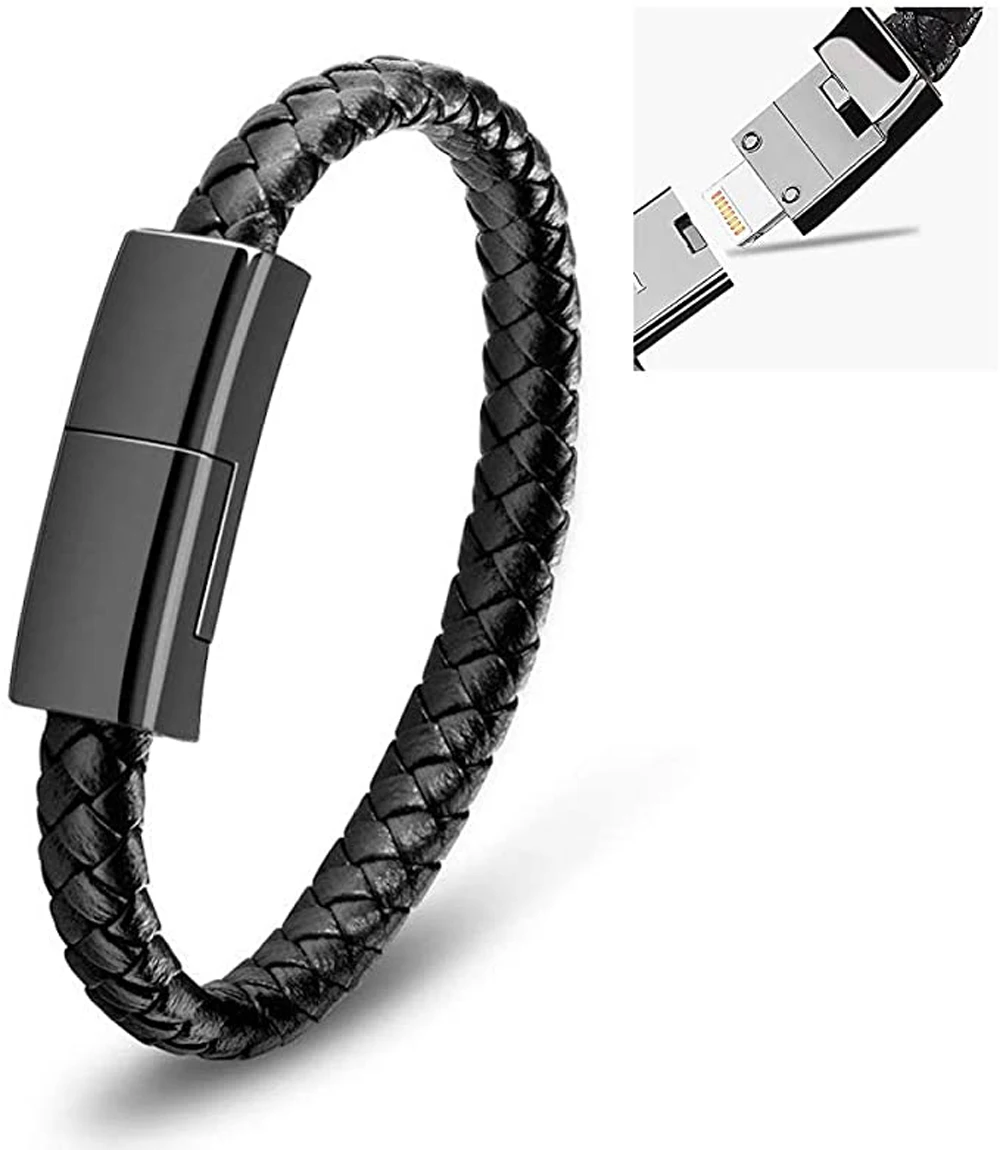 ILEPO Bracelet USB Charging Cable Outdoor Portable Leather Mini Micro USB C Charger Data Cable For iPhone Samsung HUAWEI Xiaomi