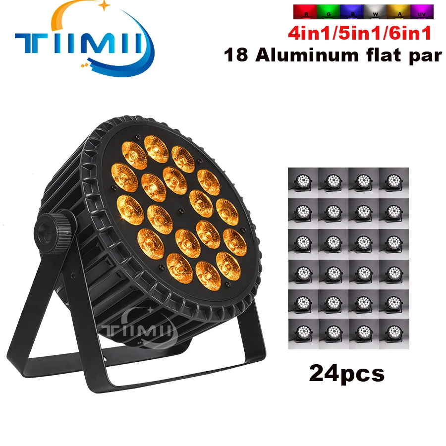 24PCS Aluminum 18x12W RGBW LED Flat Par RGBW Color Mixing DJ Wash Light Stage Uplighting KTV Disco DJ DMX512 Decorative Lamp