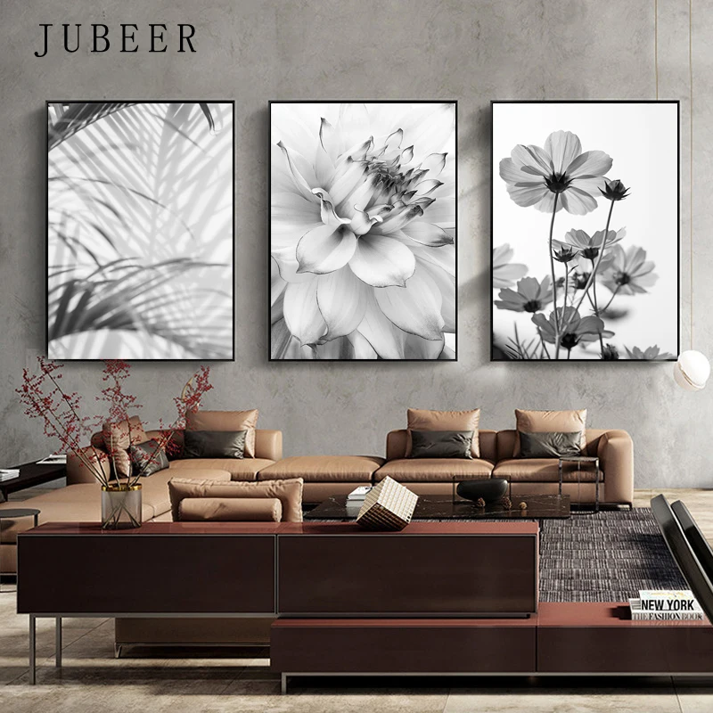 Nordic Posters Black and White Flower Print Dandelion Wall Art Feather Canvas Pictures for Living Room Decoration Wall Paintings