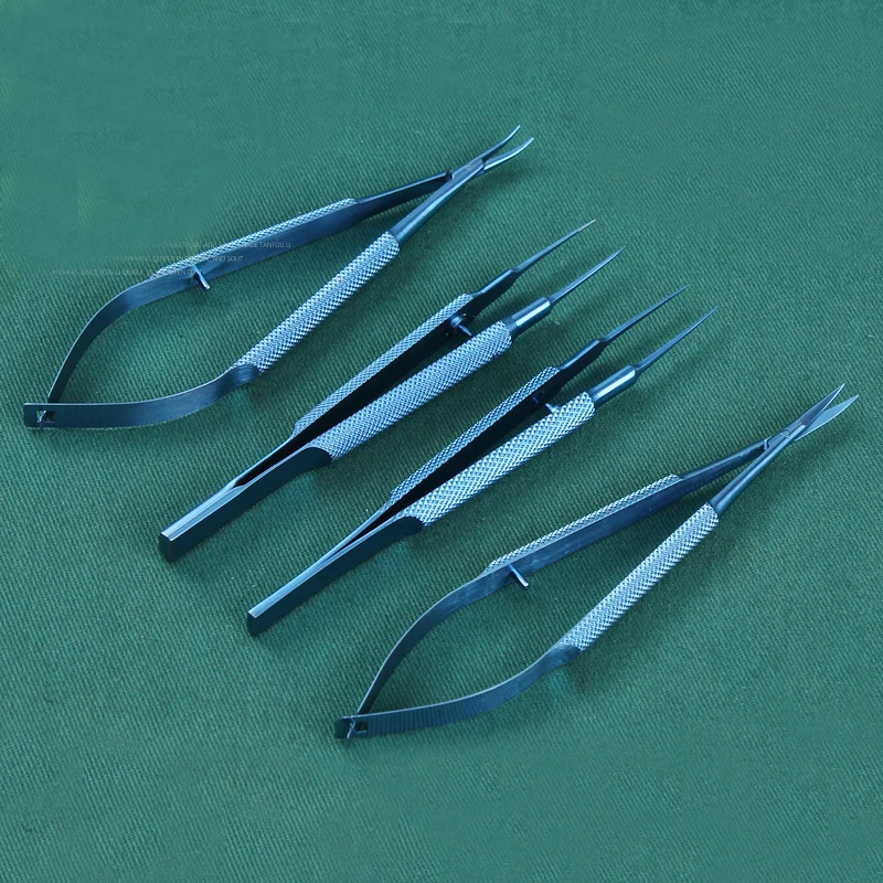 4pcs/set 14cm Titanium microsurgical instruments microsurgery instruments Kit scissors needle holder forceps