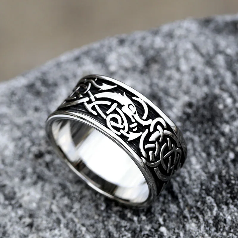 Beier Stainless Steel Geometric Solid Fashion Ring Dragon pattern Mens/Women Polishing Viking Jewelry  BR8-712