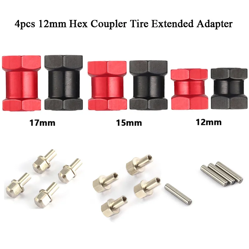 4pcs 12mm Hex 12/15/17mm Coupler Tire Extended Adapter for Traxxas Hsp Redcat Rc4wd Tamiya Axial SCX10 RC Crawler Big Foot Car