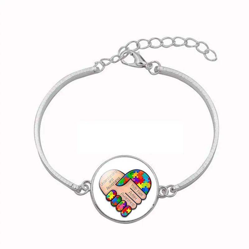 BTWGL Autism My Child Is Autistic Bracelets Superhero Autism Asperger Buckle Leather Bracelet AUTISM MOM Jigsaw Bracelet