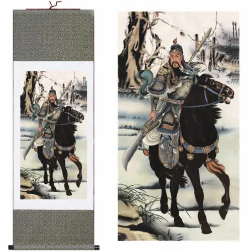 Home decor Chinese silk scroll painting Guan Yu Ink painting  decoration