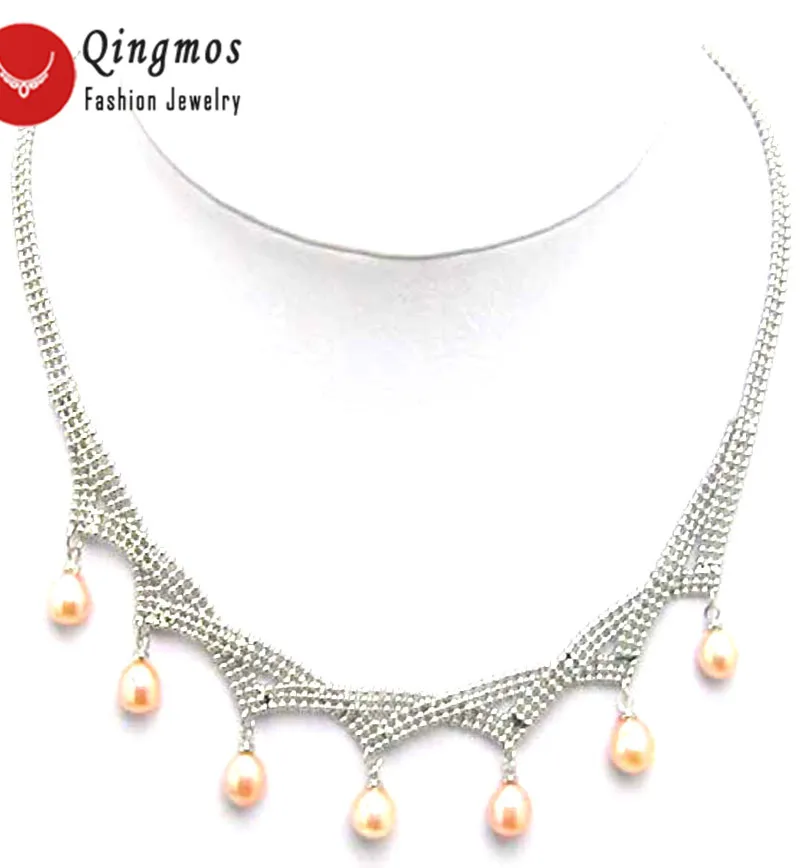 

Qingmos Natural Pink Pearl Pendant Necklace for Women with 6-7mm Drop Freshwater Pearl Necklace Chokers 17" Chain n5072