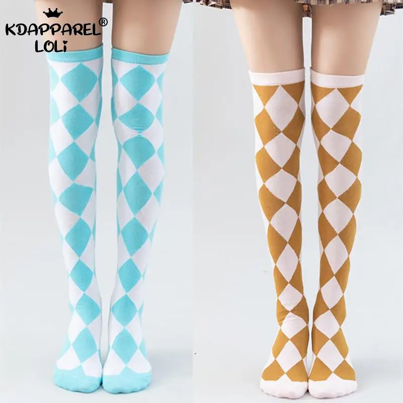 Lolita Jacquard Socks Japanese Over Knee Girls Students Teens Stockings 75% Cotton Cute Tight Leggings JK Stockings Women Female