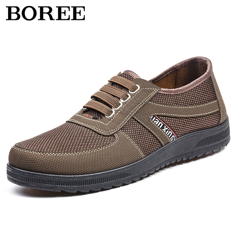 Boree tênis casuais de malha, masculino, de lona, confortável, fundo macio, sapatos baixos ao ar livre, antiderrapante, jogging, homens, sapatos esportivos