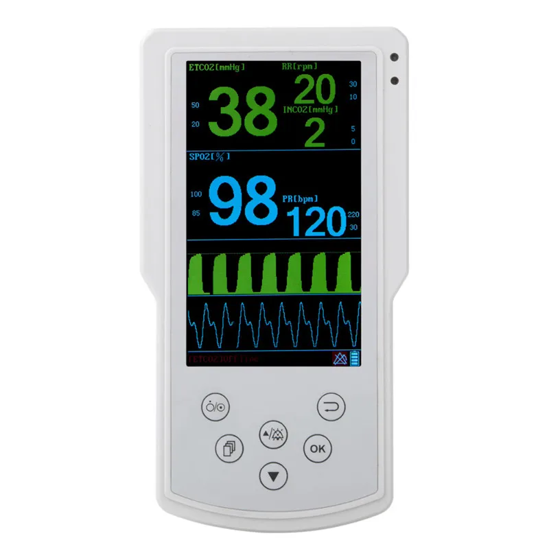 Healthecare Spo2&Etco2 Capnograph Monitor for ICU Hosipital Handheld EtCo2 Sensor Monitor Co2 Monitor Co2 Sensor