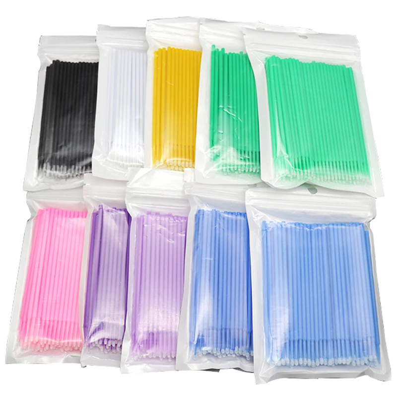 100pcs Eyelash Cotton Swabs Disposable Micro Brushes Eyelash Cleaning Sticks Cotton Swab Eyelash Extension Microbrush Mascara