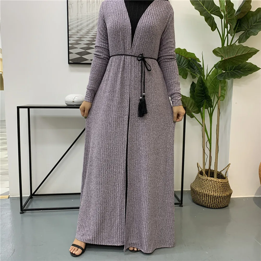 

Abaya Muslim Women Cardigan Thin Outwear Knitted Sweater Long Tops Ramadan Islamic Middle East Arab Casual Spring Fall Fashion