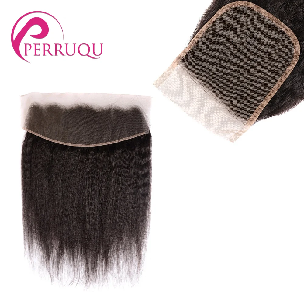 Perruqu Kinky Straight 13X4 Lace Frontal Only 2X6 4X4 5X5 6X6 Yaki Lace Closure Pre Plucked Human Hair Free/Middle Part On Sale