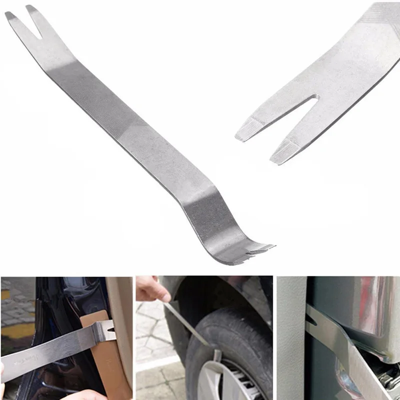 1pc car audio refit disassembly tool stainless steel silver 18cm trim door panel clip dashboard audio radio internal tools