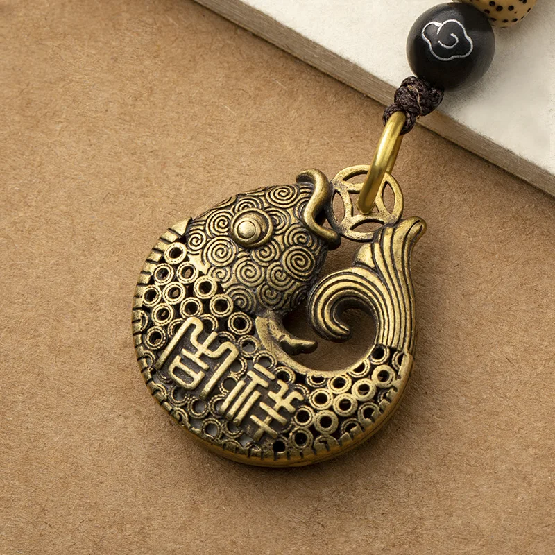 Vintage Brass Blessing Fish Keychain Lanyard Pendant Fashion Jewelry Lucky Men Car Key Chain Handmade Rope Hanging Chinese Gifts