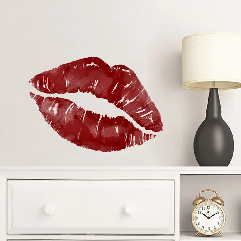 Sexy rote Lippen Wandaufkleber für Mädchenzimmer, Schlafzimmerdekoration, Wohnzimmer-Wandbild, abnehmbare Aufkleber, Persönlichkeits-Heimdekoration, Tapete