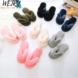 2020  Winter Women Home Slippers with Faux Fur Fashion Warm Shoes Woman Slip on Flats Female Slides Black Pink Plus Size 41