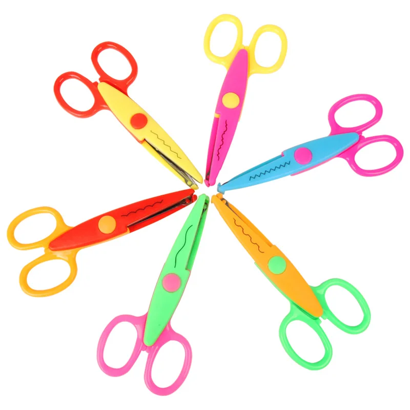 

6Pcs Laciness Scissors Metal And Plastic Diy Scrapbooking 6 Colors Scissors Paper Lace Diary Decoration With 6 Patterns