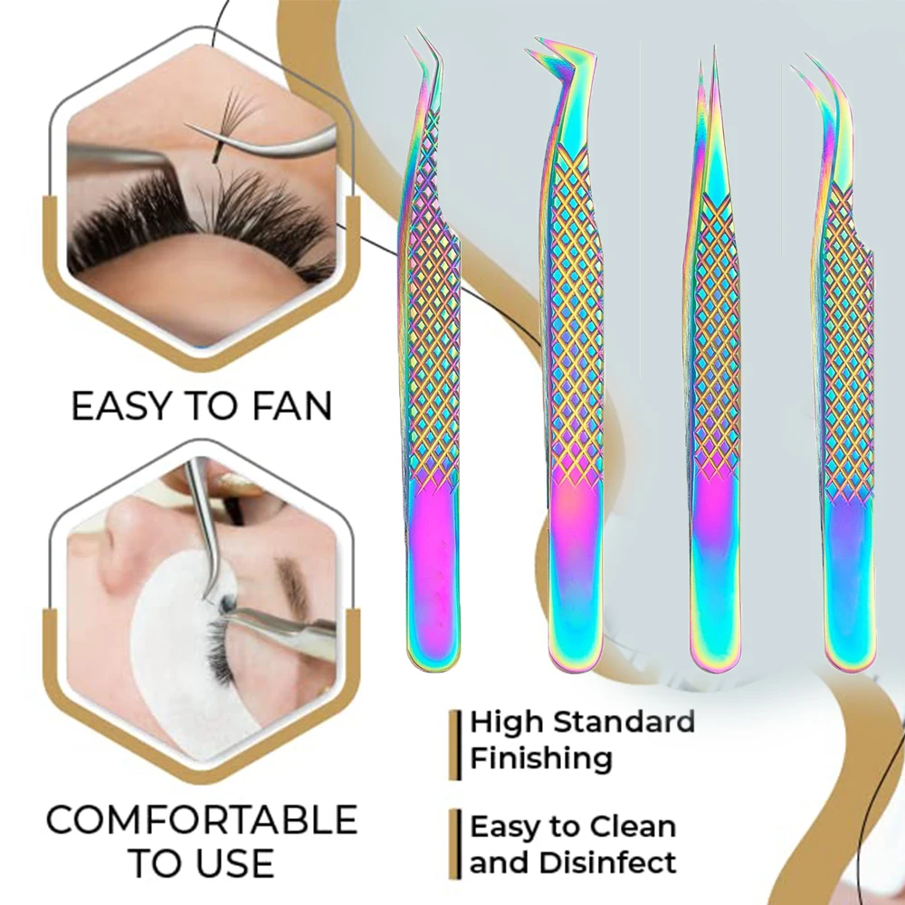 New Stainless Steel Eyelash Extension Tweezers Straight Curved Volume Tweezers Multi-color Rainbow Lash Clips Eye Makeup Tools