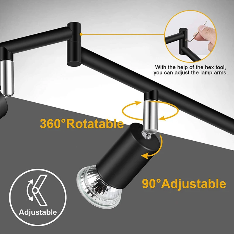 Morden Dimmable LED Chandelier Lighting 1-6 Way 5W 30W GU10 Spotlight Rotatable Ceiling Bar Lamp for Kitchen,Living Room,Bedroom