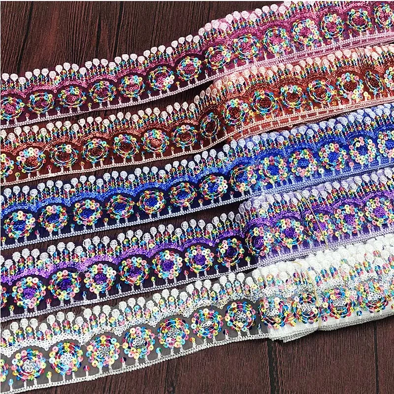 Ethnic Sequins Lace Trims Webbing Embroideried Lace Ribbons Fabric for Dress Bag DIY Sewing Accessories Clothing Decorative