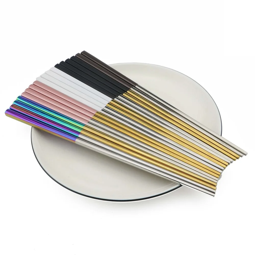 Resuable 23.5cm Square Chopsticks 304 Stainless Steel Japanese Gold Rose Gold Sushi Hashi Reusable Colorful Chopsticks 1 Pair