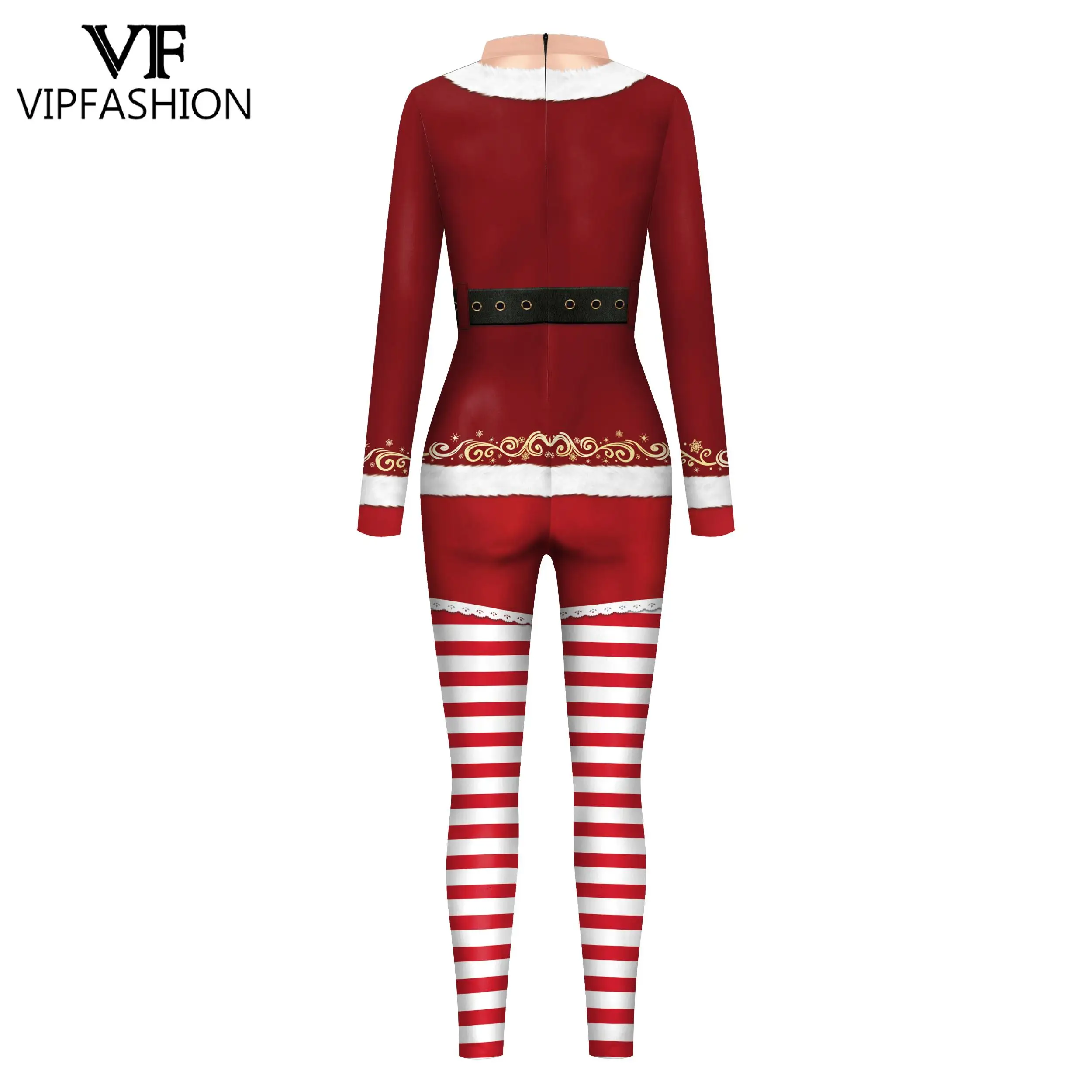 VIP FASHION Christmas Women Cosplay Costumes Funny Dress Legging Print Jumpsuit Sexy Onesie Female Party Outfit Zentai Bodysuit