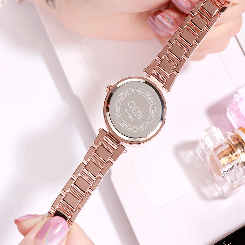 Fashion Gedi Brand Luxury Women Watches Rose Gold Crystal Full Steel Ladies Watch Relogio Feminino Horloge Dames