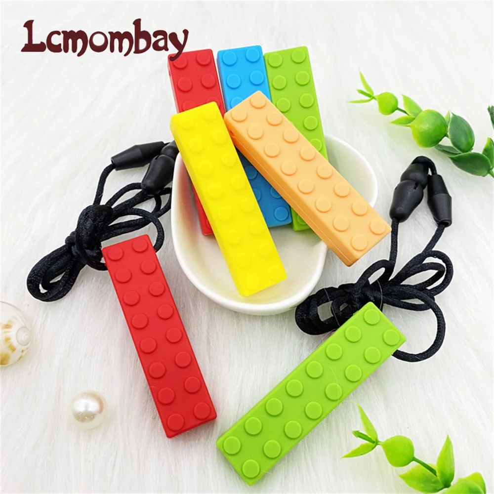 1 Uds. Bloque de mordedores para bebés, collar para masticar sensorial, ladrillo de silicona para morder, mordedores, juguete, bloques de construcción, mordedor