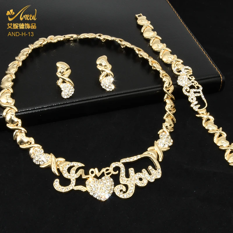 ANIID XOXO Dubai Gold Color Jewelery I Love You Necklace Earrings Sets For Woman Nigerian Jewellery Wedding Ethiopian African