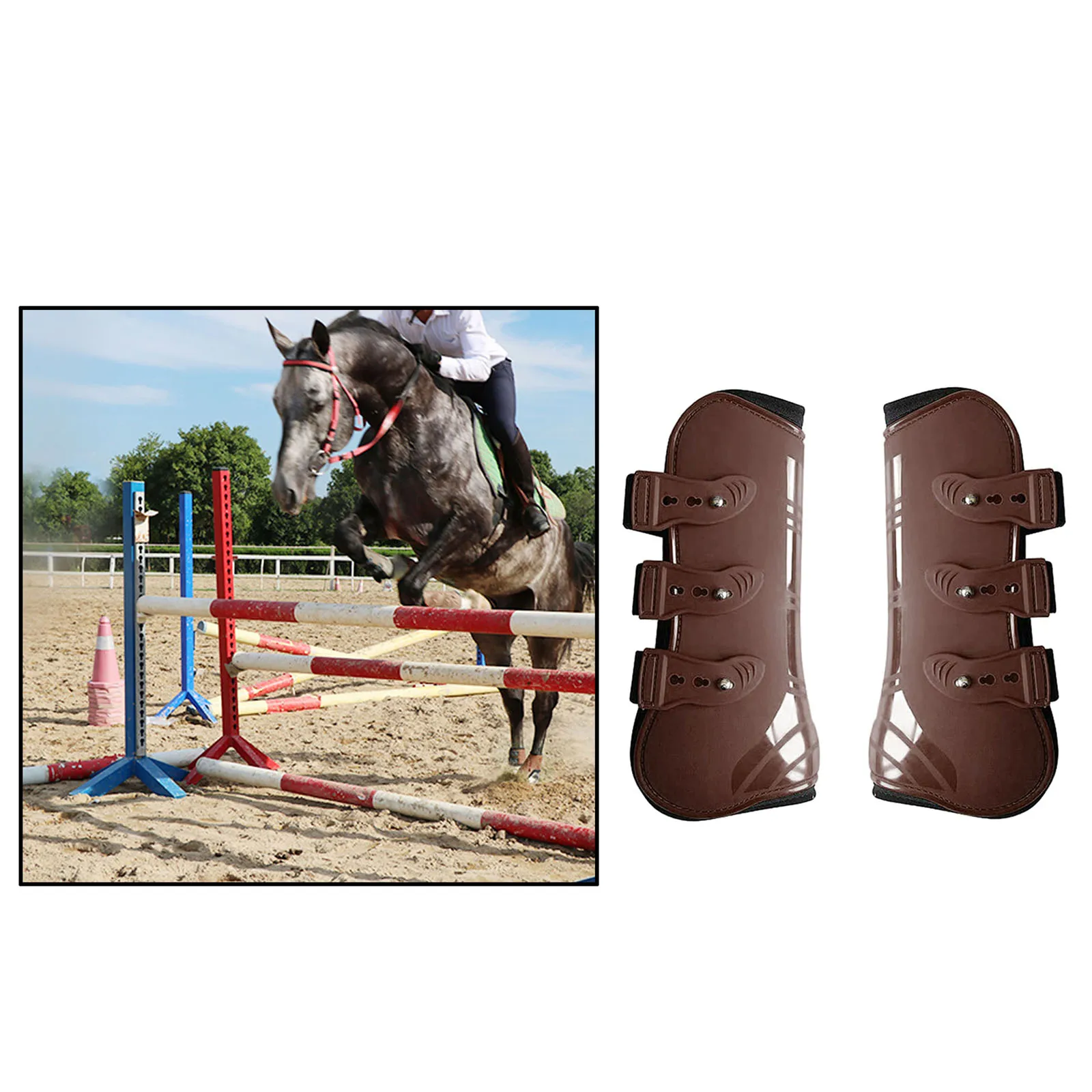 Horse Tendon Boot Horse PU Shell Neoprene Lined Front/Rear Leg Boots Sets Horse Bell Boots Legs Equine Protective Gear